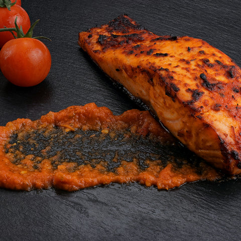 Tomato Marinated Fresh Salmon Portions, Lightly Smoked For Baking